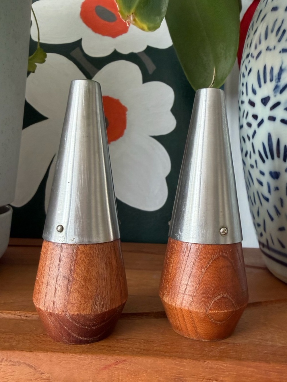 DANISH MCM 60’s Wooden Denmark with Brushed Stainless Steel Salt Pepper shakers